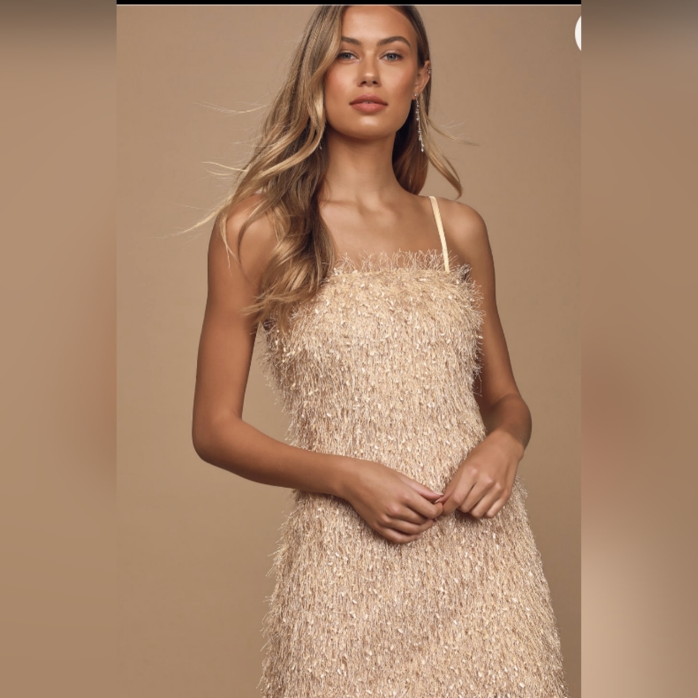 Shimmy All The Way Champagne Bodycon Mini Dress Brand New